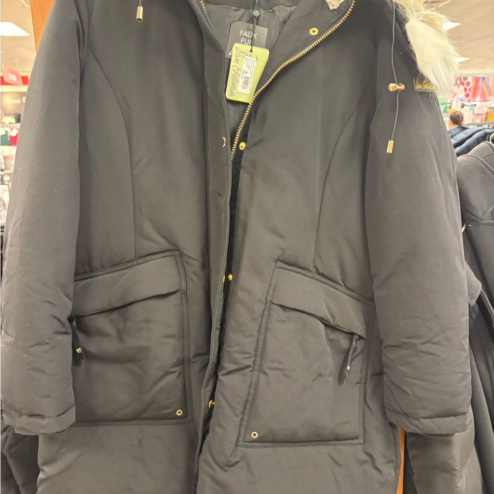 Sam Edelman Black Puffer Jacket with Faux Fur Hood